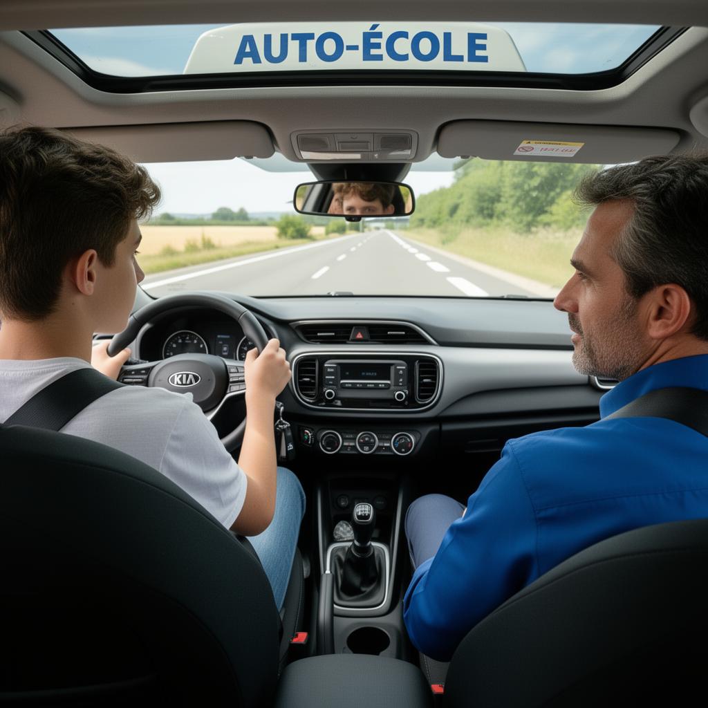 Voiture auto-école en leçon de conduite
